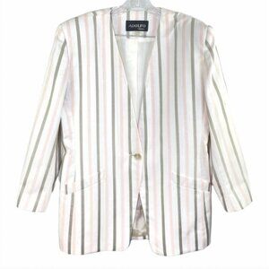 Adolfo Atelier Long Lined Striped Oversized Blazer Jacket Skirt Set Sz 18